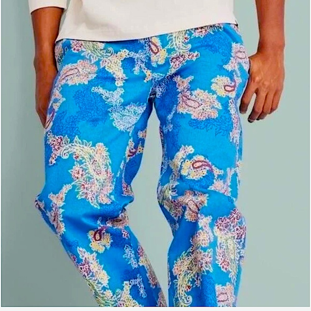 Houston White Blue Paisley Floral Pants Size S 32” - Picture 2 of 9